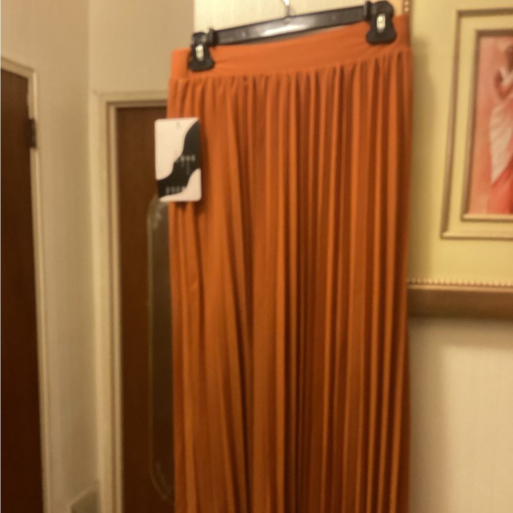 Orange Pleated Maxi Skirt for Casual Resort Wear